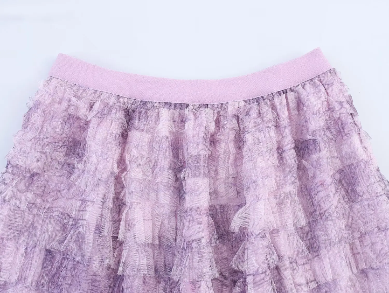 PB&ZA2025 Summer New High Waist Retro Tie Dyeing Mesh Gradient Printed Multi Layer Cake Skirt
