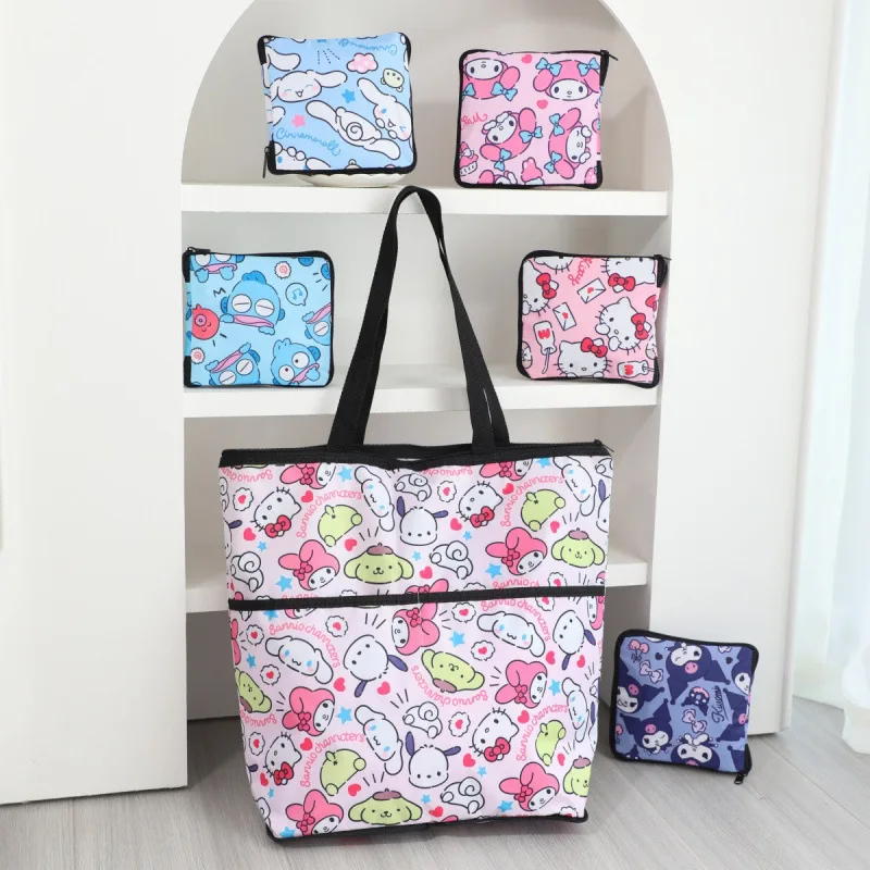 

Cute Cartoon Hello Kitty Zippered Foldable Storage Bag Supermarket Shopping Bag Anime Versatile Large Capacity Padded Handbag