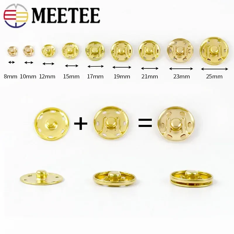 Meetee 50 set 8-30mm bottone a pressione in metallo Scrapbooking bottoni a pressione invisibili bottoni chiusura per cappotto fibbia per cucire accessorio per indumenti