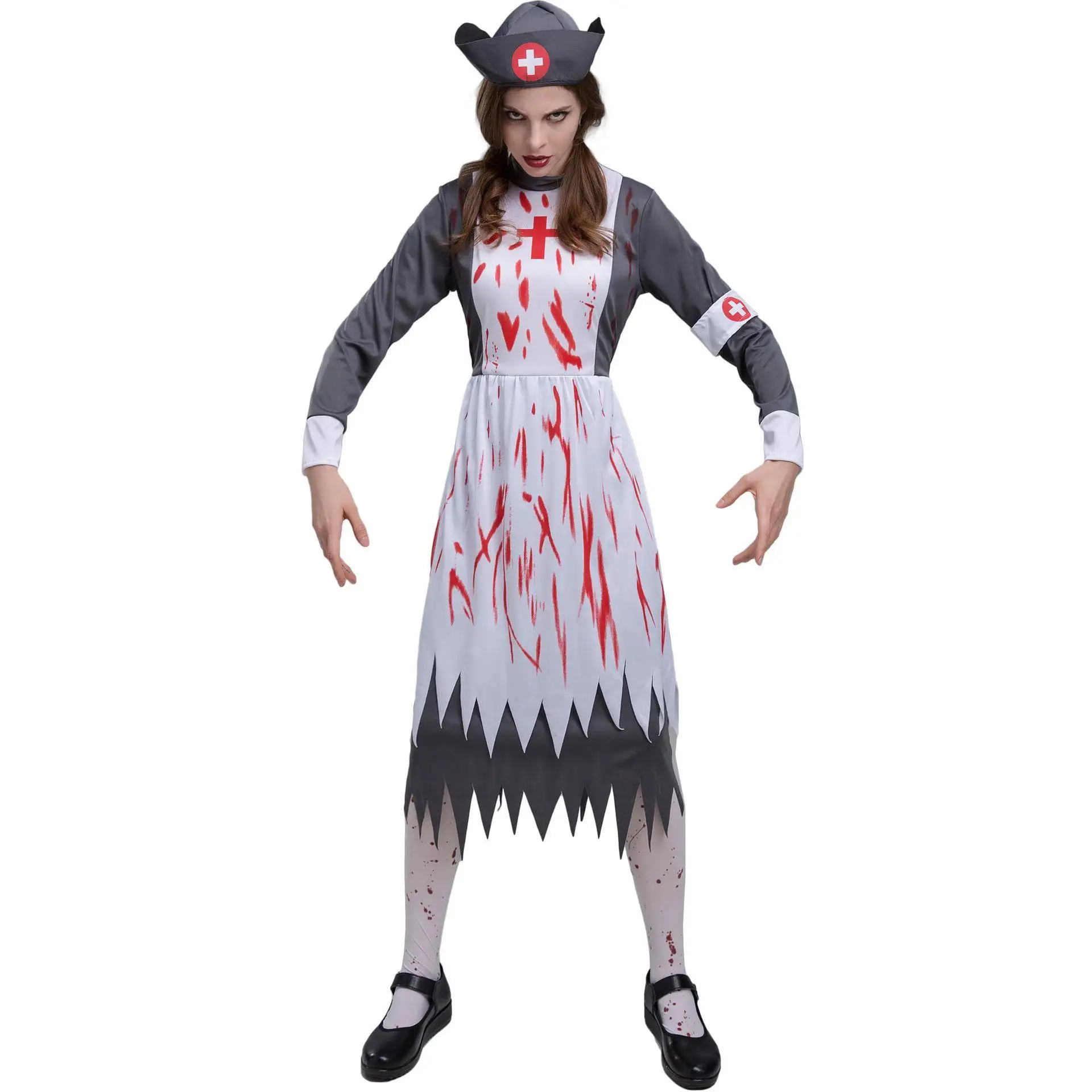 Transfrontalier loween horreur Zombie infirmière jeu Costume Performance grande taille Zombie ow tenue femme traditionnelle...