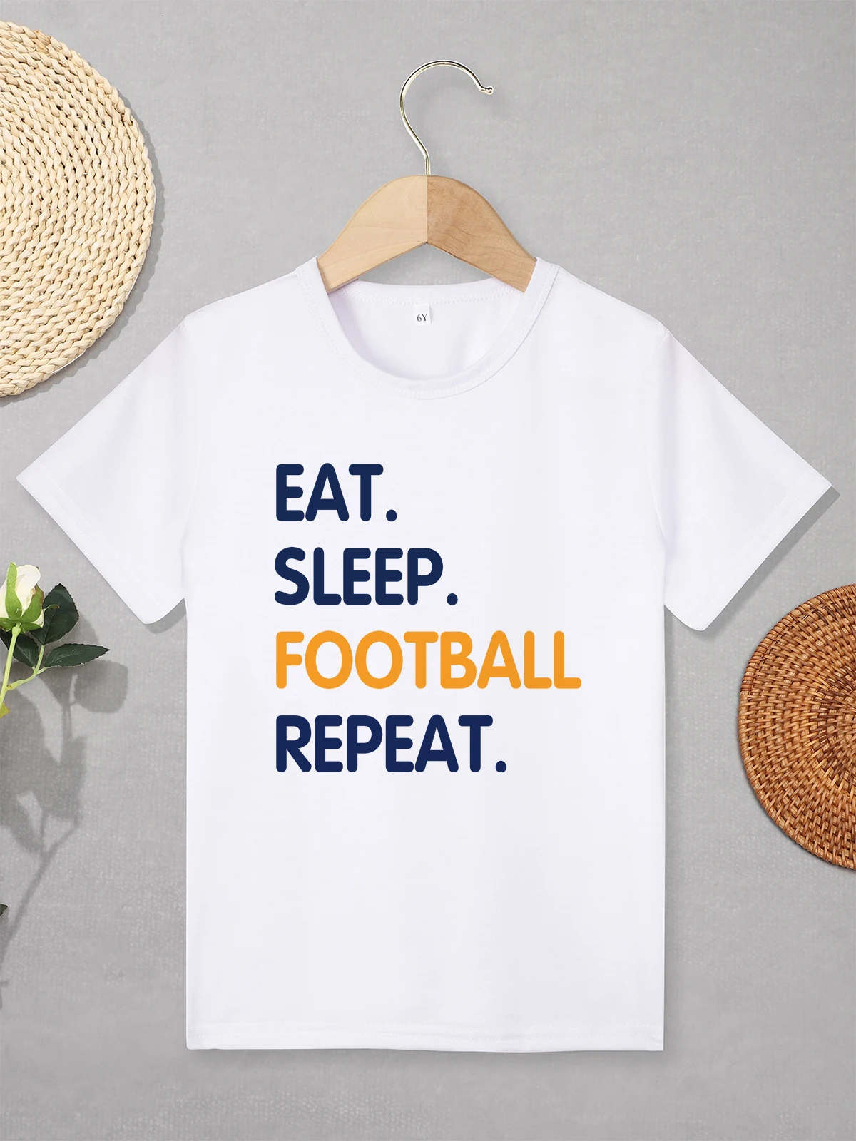 

Eat Sleep Football Repeat Funny Boys Clothes Summer Play Loose Comfy Breathable T-shirt Fine Fabric Toddler Shirt Fast Delivery