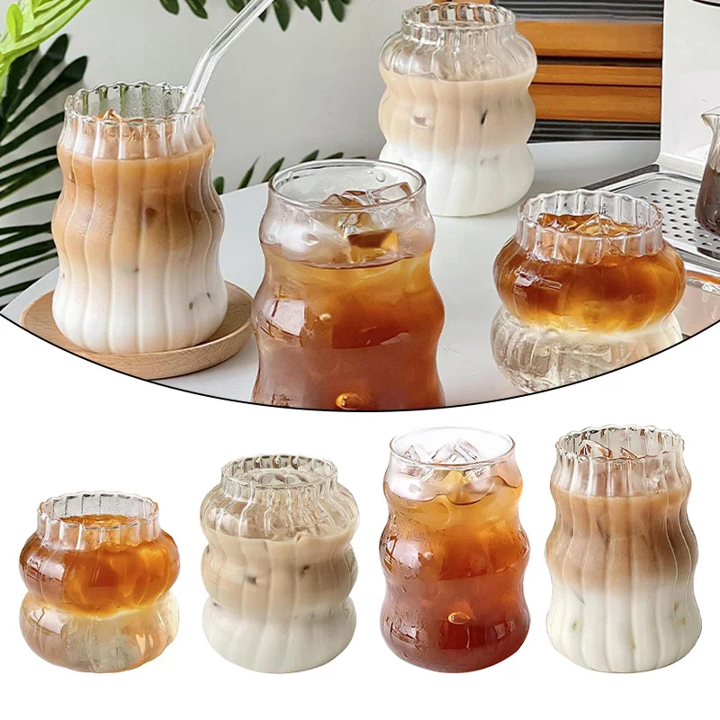 410/530/650ml Creative Glass Cup Heat-resistant Tumbler Drinkware Transparent Juice Milk Coffee Mug Home Water Glass Ripple Mug