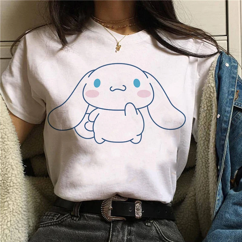 Simpatico cartone animato dolce Cinnamoroll t-shirt da donna Sanrio abbigliamento cotone Casual moda t-shirt estate Top t-shirt abbigliamento donna