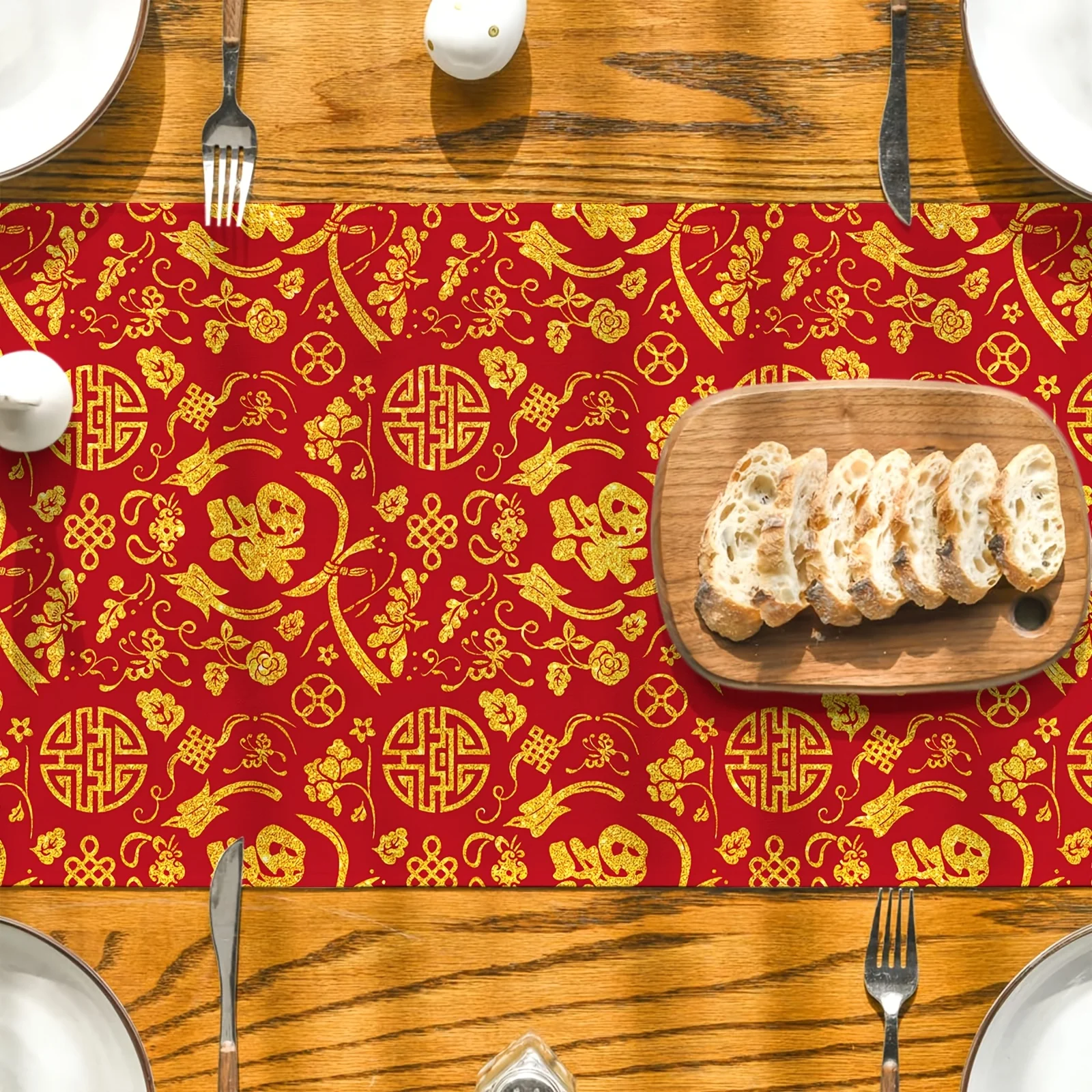 Chinese Fu Character Table Runner 2DSingle Print Stylish Durable Table Runner Home Dining Room Kitchen Lunar New Year Vibe Decor