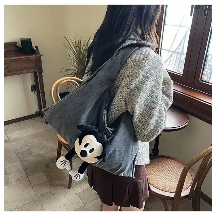 Canvas bag leopard pattern Mickey shopping bag new large capacity crossbody bag 2024 fashionable shoulder bag tote commuting bag