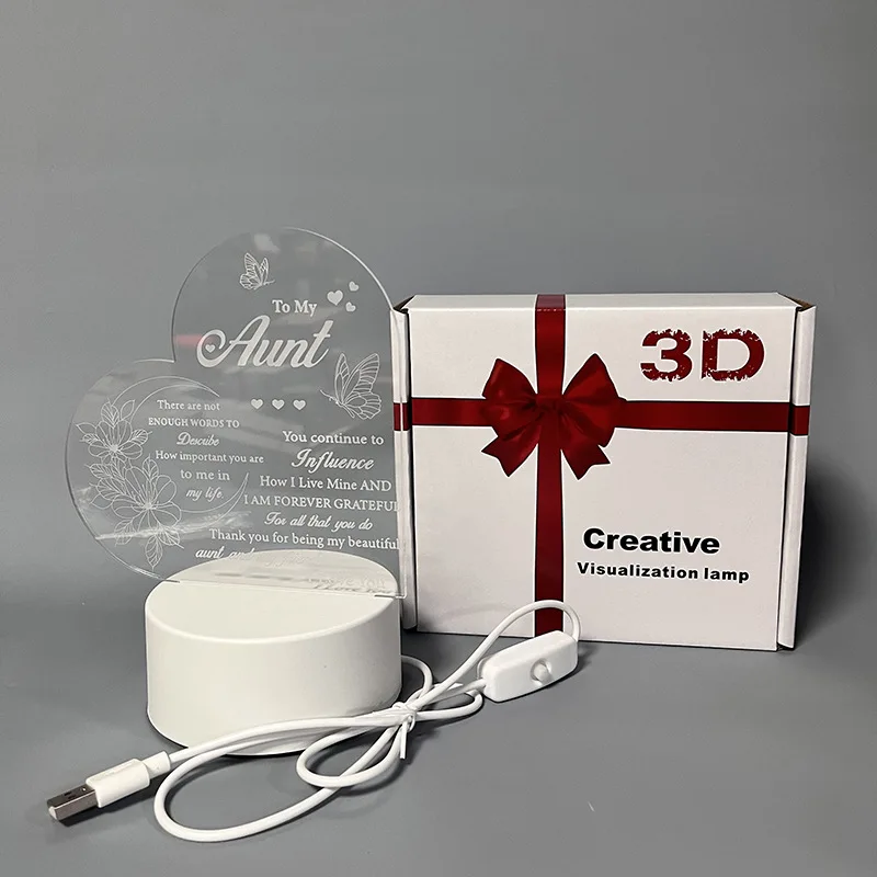 Veilleuse longue base en bois gravée, lumière chaude, USB 62, acrylique LED Shoous transparent, tableau d'écriture et de message