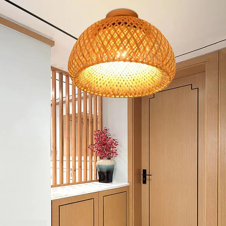 Natural Bamboo Ceiling Light E27 handmade knitting Home Creative Lighting Chinese Zen Room Aisle Decorative Cage Light Fixtures