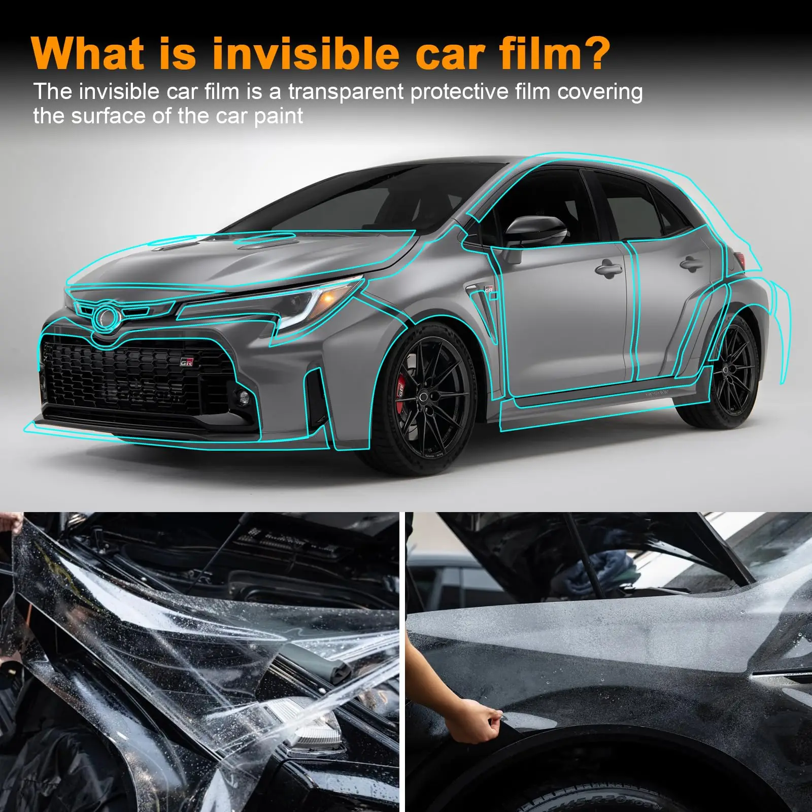 

Защитная пленка из ТПУ 8,5 мил для бампера Toyota GR Corolla 2023-2024, предварительно вырезанная, прозрачная, антицарапинная, для кузова автомобиля ﻿