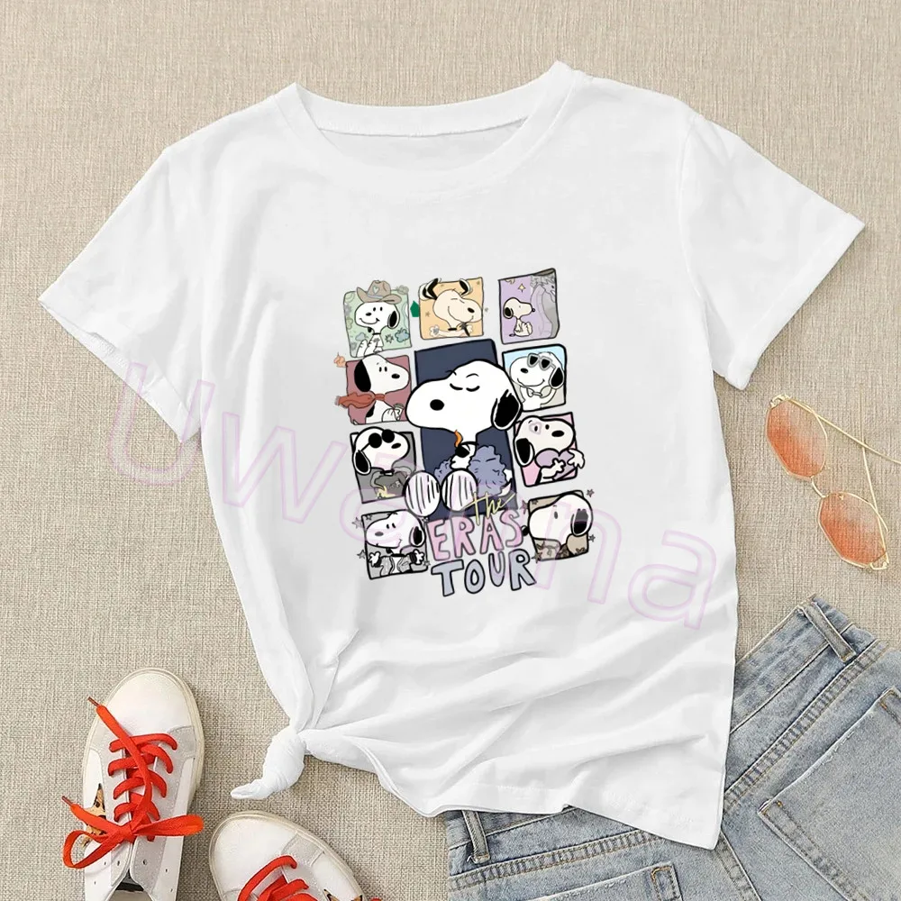 Snoopy Comic T Shirt Women The Eras Tour Printed Harajuku Summer Graphic Peanuts Tshirt Kawaii T-shirt Casual Top Tees Female