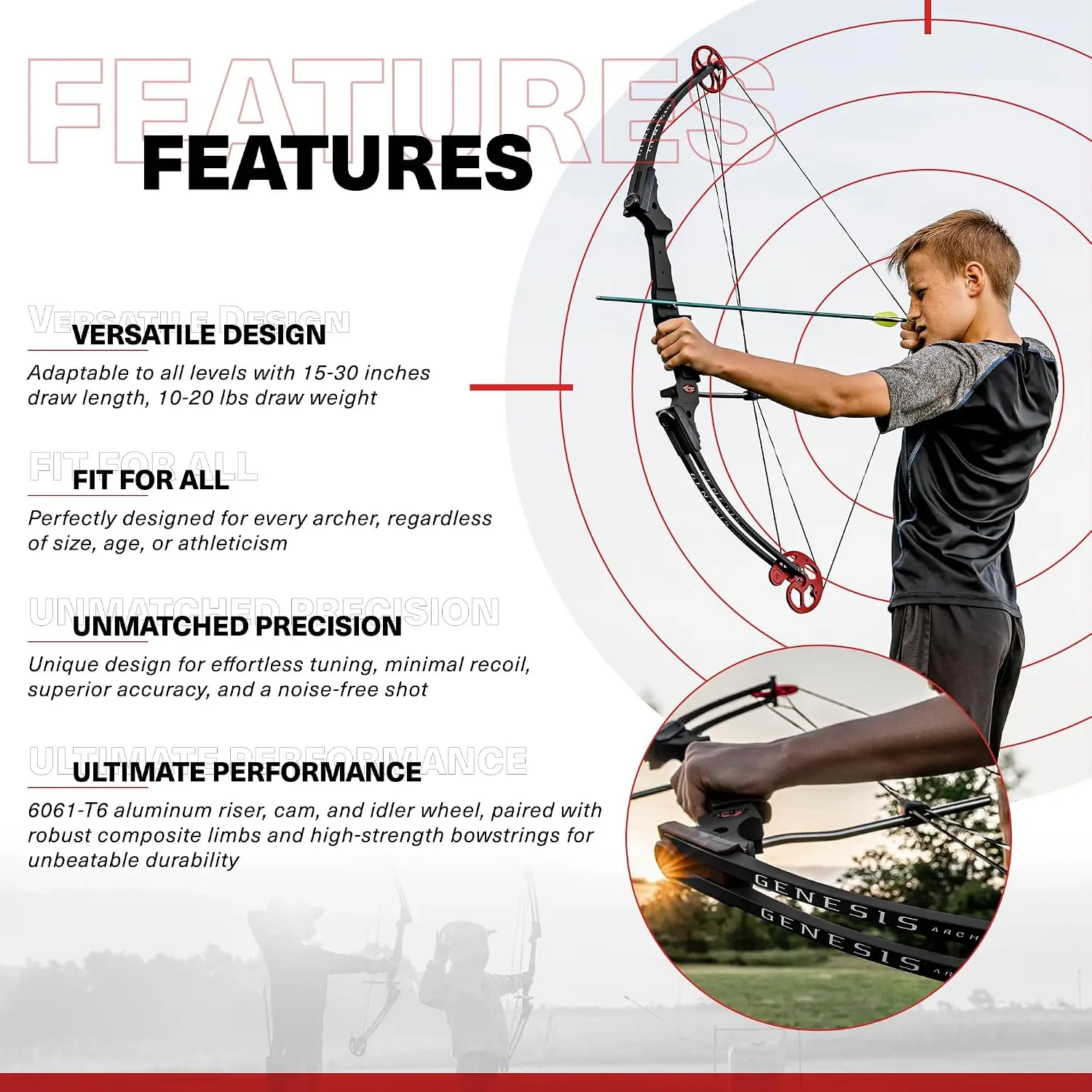 Archery Original Lightweight Compound Bow with Adjustable Aluminum Riser, 15