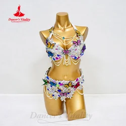 Belly Dancer Costume Set for Women Customsized AB Stones Bra Top+Belt 2pcs Adult Children Belly Dancing Performance Outfit