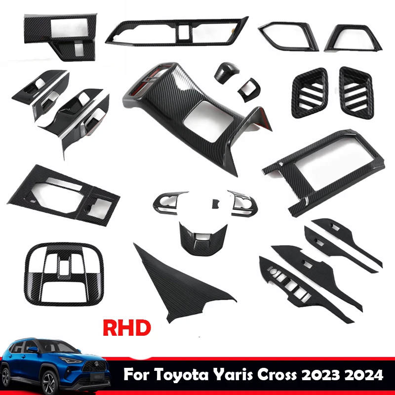 RHD For Toyota Yaris Cross 2023 2024 carbon fiber interior Accessories window rise switch gear panle front rear air vent cover