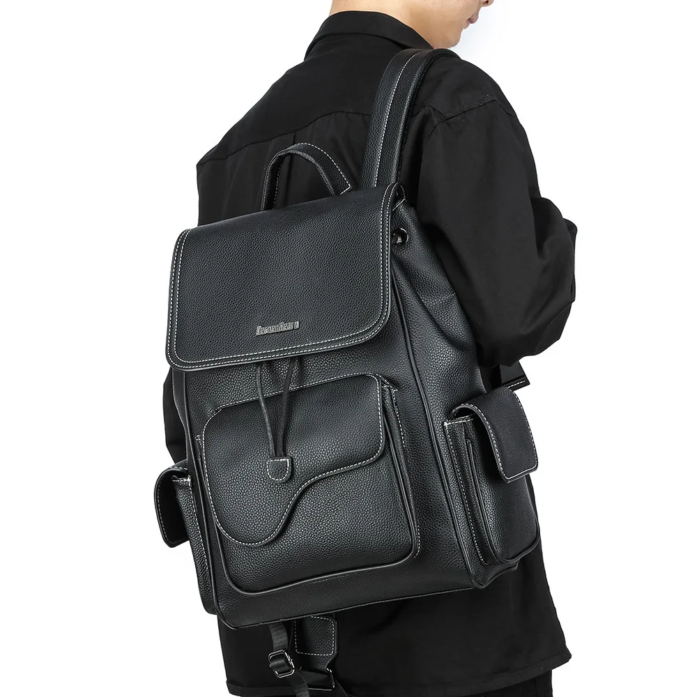 Neuer modischer Rucksack für Herren, luxuriöser Leder-Reiserucksack, Herrenrucksack mit großer Kapazität, Laptoptasche mit Klappe, Schnür-Rucksack, Schülerrucksack. – Detail 6