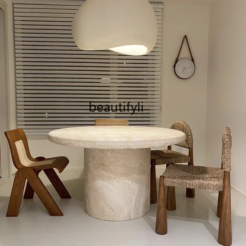

Asmt59 Травертин минималистичный обеденный стол свет роскошная гостиная бытовой натуральный мрамор современный минималистский круглый обеденный стол