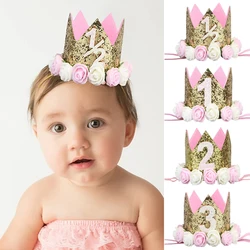 Baby Birthday Party Hat Crown 1 2 3 Year Baby Girl Princess Crown Headband Kids Baby Shower First 1st Happy Birthday Party Decor