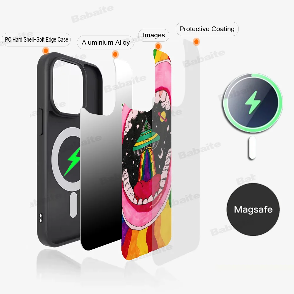 Trippy Tie Dye Peace Alien Phone Case Magnetic Case For iPhone 14 13 12 11 15 Pro Max Plus Mini For Magsafe Wireless Charge Cove