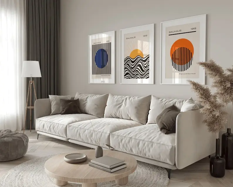 Sunrise Waves Bauhaus Geometric Canvas Prints Mid-century 1919 Color Wall Art Posters Modern Living Room Home Decor Pictures