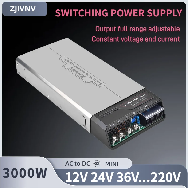 3000W mini size switching power Supply Constant Voltage current 220vac to DC 12V 24V 36V 48V 50 60v 100v 220v adjustable PSU