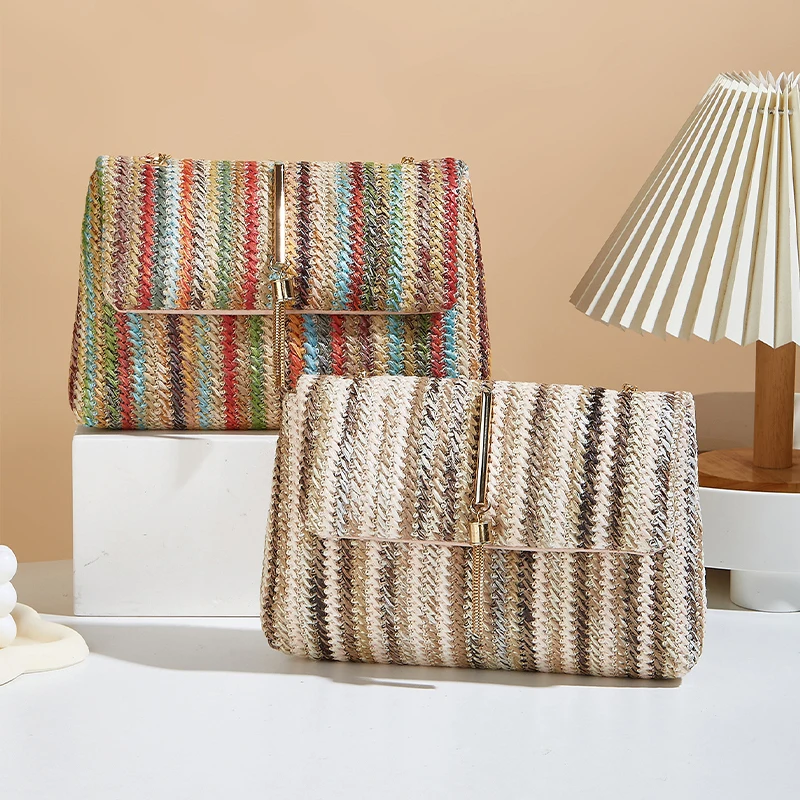 

Сумка через плечо в радужную полоску с кисточками, маленькая сумка с колокольчиком, магнитная застежка, полиэстеровая подкладка, шикарный винтажный кошелек для женщин