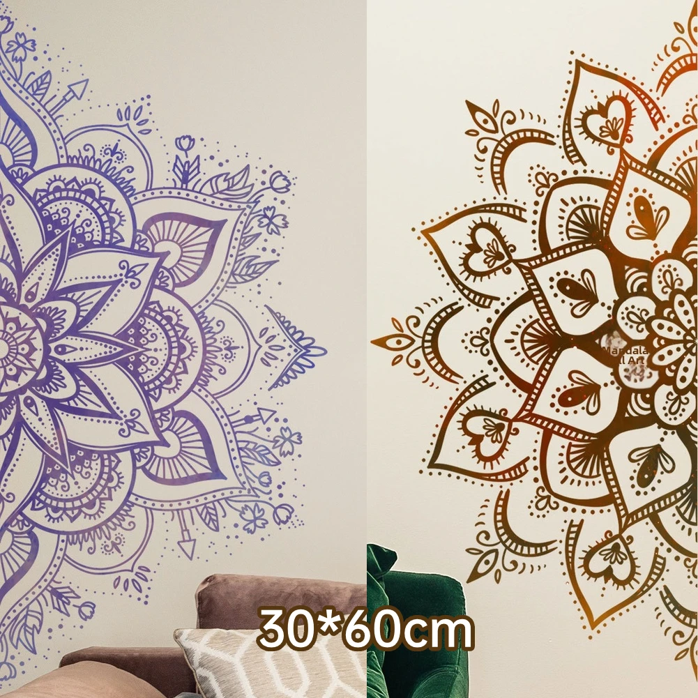 30x60cm Lotus Mandala Wall Sticker Removable PVC Wall Decal Modern Simple For Bedroom Living Room Office Home Decoration
