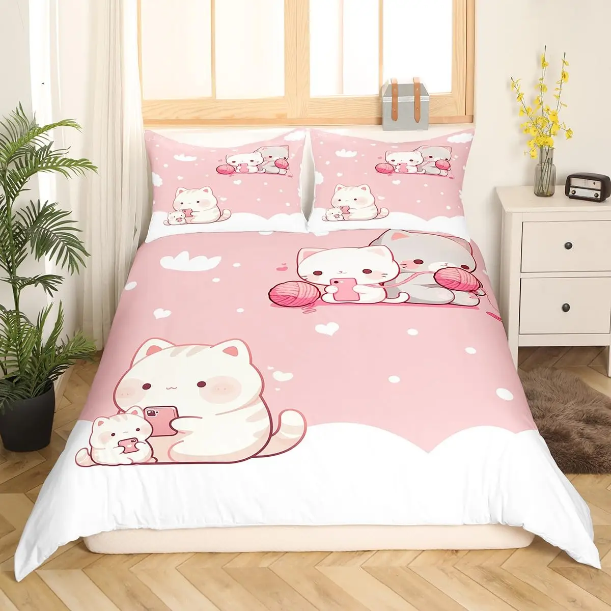 Cartoon Cat Duvet Cover Abstract Kitten Bedding Set for Kids Boys Girls Cute Animal Comforter Cover Set Red Blue Quilt Cover