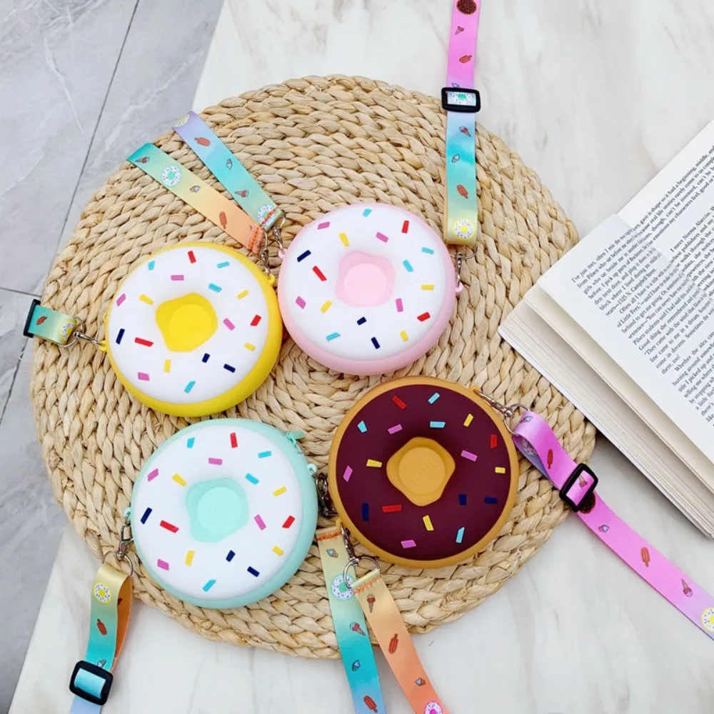 New Donut Crossbody Bag Mini Rainbow Coin Purse Silicone Adjustable Strap Shoulder Bag Children