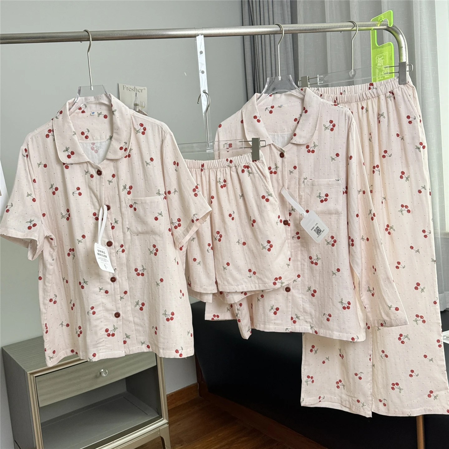 pure-cotton-summer-baby-sleepwear-set-comfortable-double-layer-muslin-print-home-clothes-shoulder-design-short-sleeve-shorts