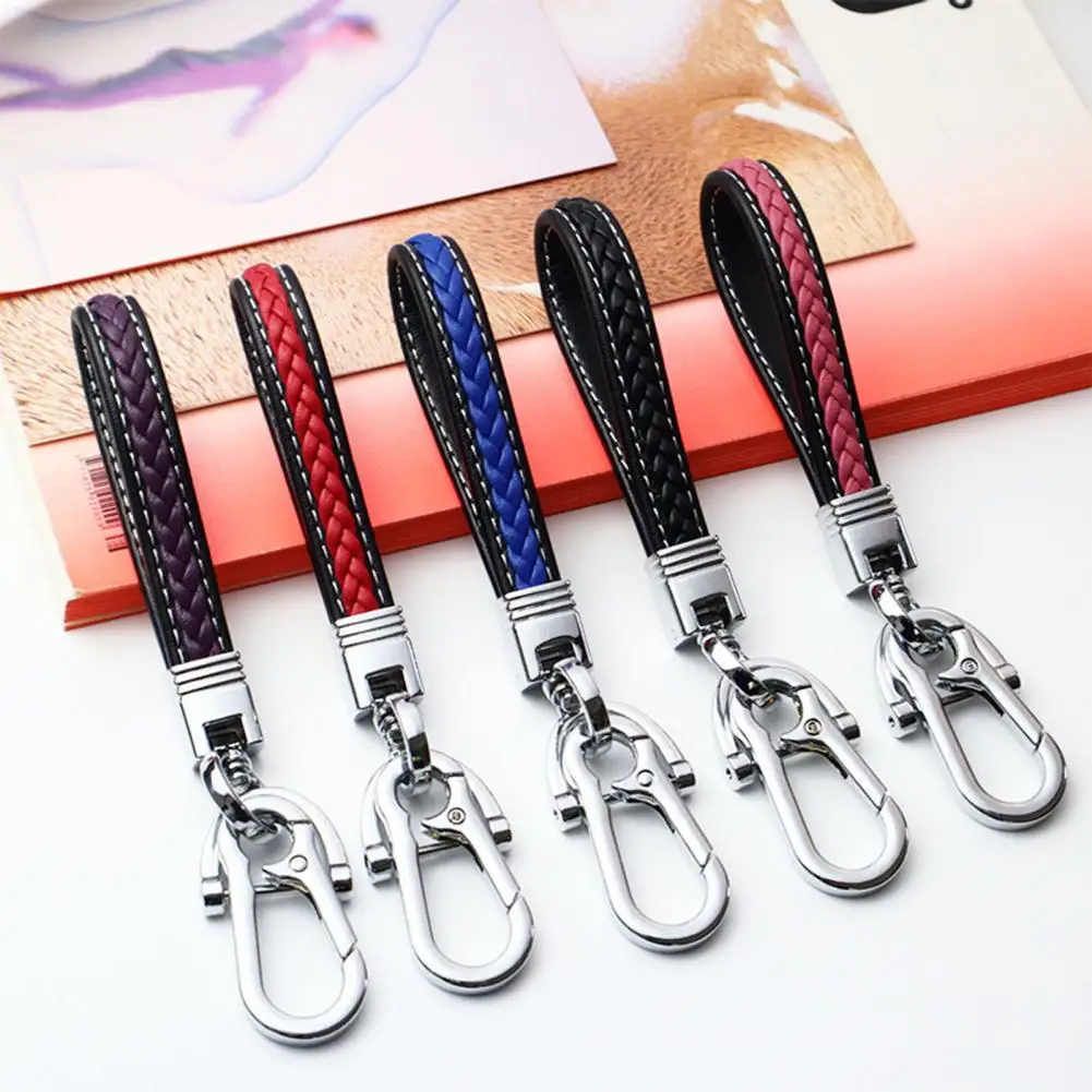 

Braided Rope Luxury Car KeyChain Genuine Leather Key Chain Pure Color Buckle Car Key Ring Car Accessories Gift