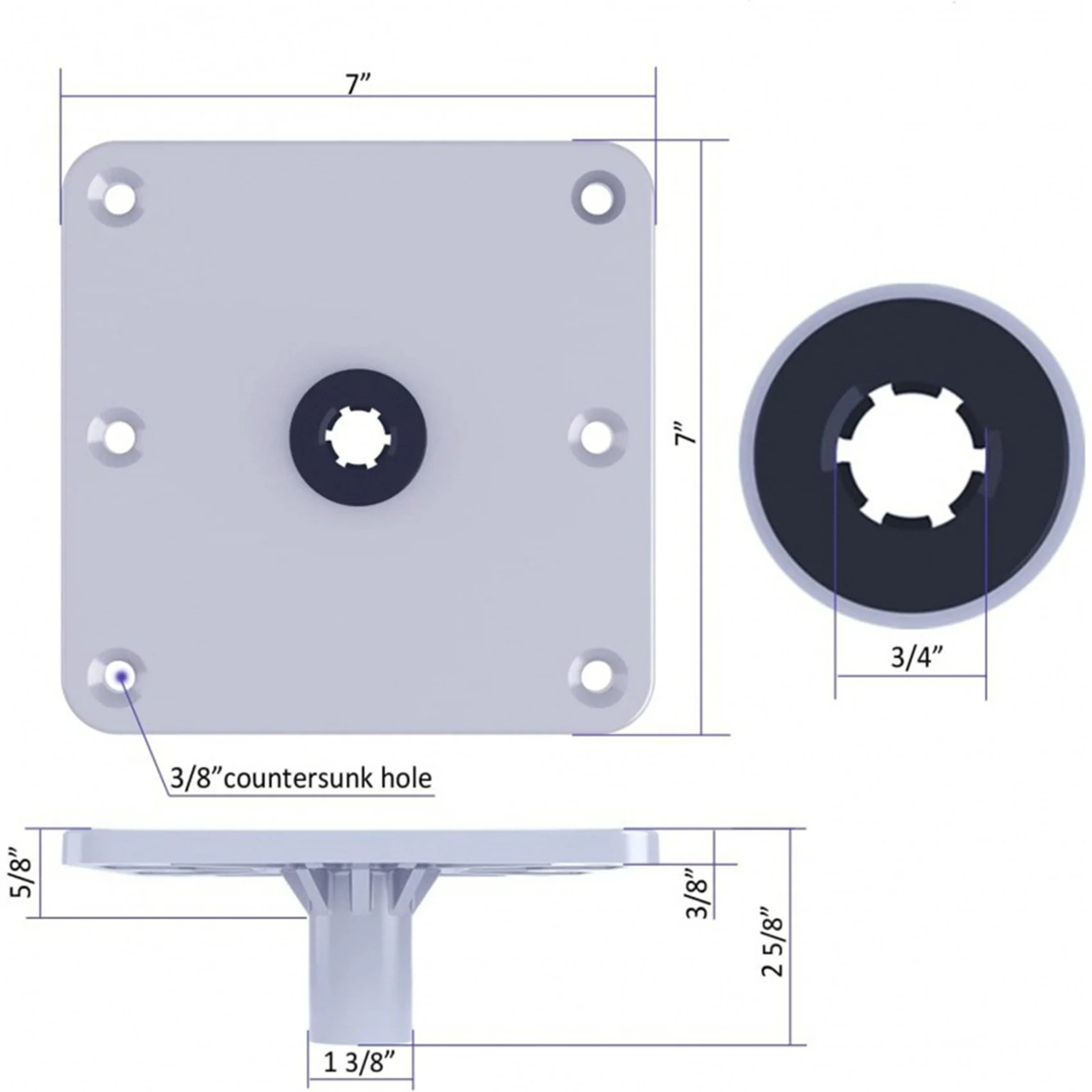 Precise 3X Boat Seat Base 7X7inch Boat Seat Pedestal & Base With 3/4Inch Pin Post Socket Boat Accessories Post Seat Mount