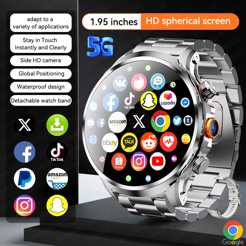 5G/4G Full Netcom Android Smart Watch With SIM Card Camera Video Call AMOLED GPS WIFI Google Play Maps Smartwatch For Men Women