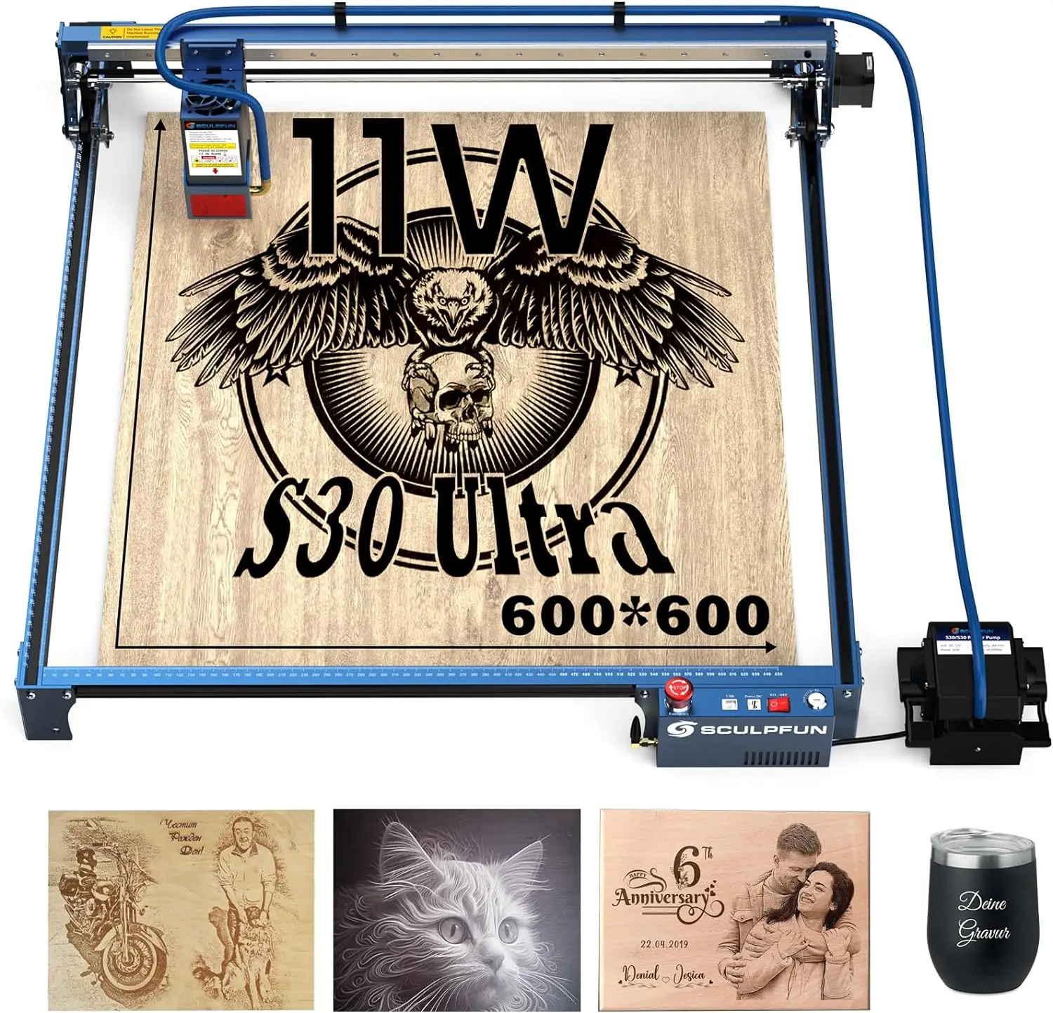 SCULPFUN S30 Ultra 11W Laser Engraving Machine 600x600mm Engraving Area With Automatic Air Assist Replaceable Lens