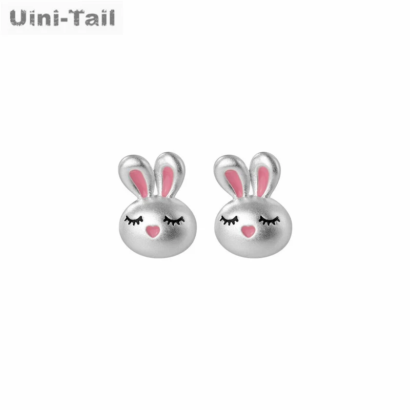 Uini Tail Hot Sale New 925 Tibetan Silver Cartoon Pink Rabbit Earrings Sweet Cute Fashion Dynamic High Quality Girl Jewelry