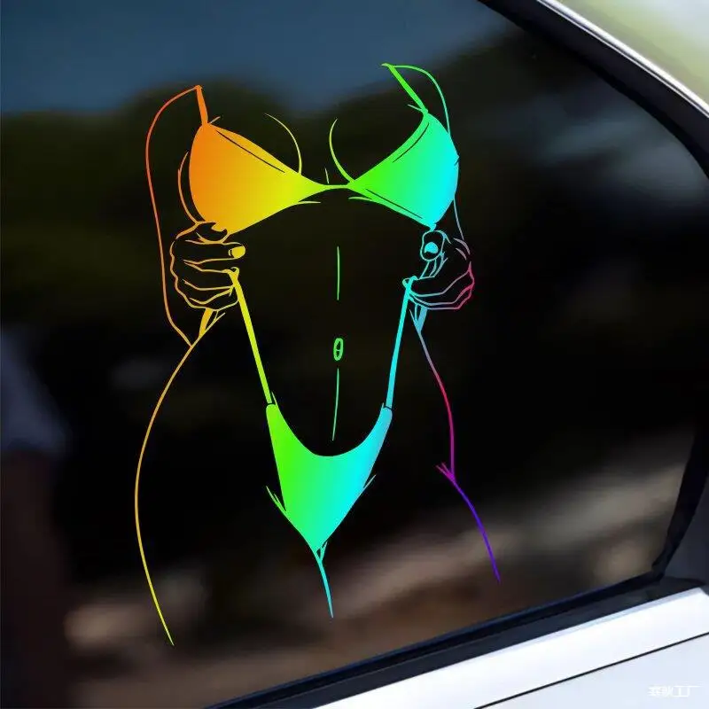 Car Sticker Holographic Bikini Girl Car Sticker Waterproof Vinyl Decal for Window Fuel Cap Motorcycle JDM Tuning Auto Decor Acce