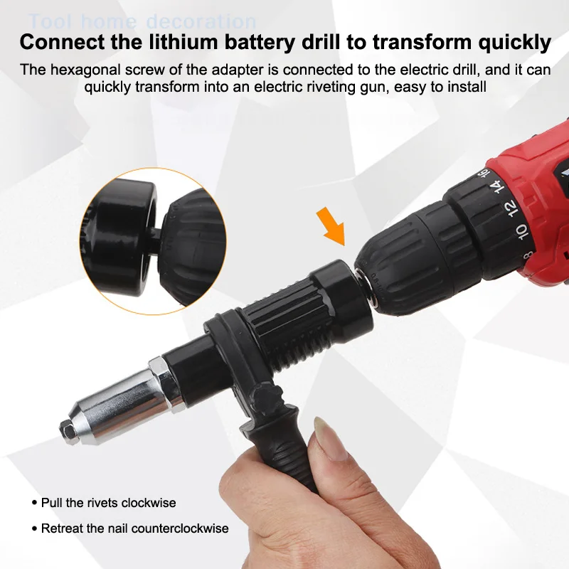 

Electric Drill Compatible Riveting Machine, Rivet Gun Adapter Sizes 2.4mm, 3.2mm, 4.0mm, 4.8mm