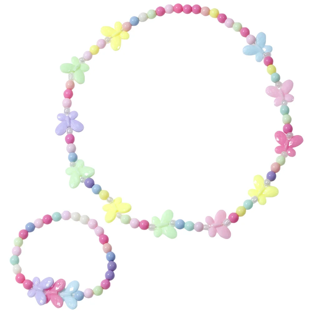 Ensemble de bijoux pour enfants, 1 ensemble de perles papillon en acrylique, robuste et sûr pour les filles, accessoires de jeu de simulation, bijoux pour tout-petits