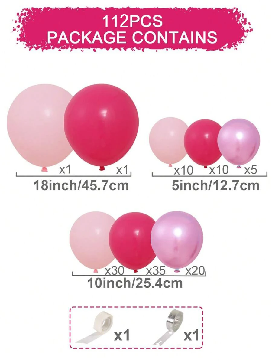 112PCS Pink Latex Balloon Wreath Set, Suitable for Wedding Season, Birthdays, Pop Parties, Bridal Gifts Party