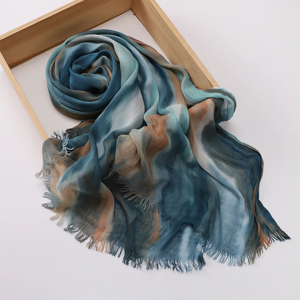 Muslimischer Batik-Hijab Premium Kopftuch Weicher Atmungsaktiver Hijab für Frauen Farbverlauf Baumwolle Viskose Modal Hijab Femme Musulman – Detail 8