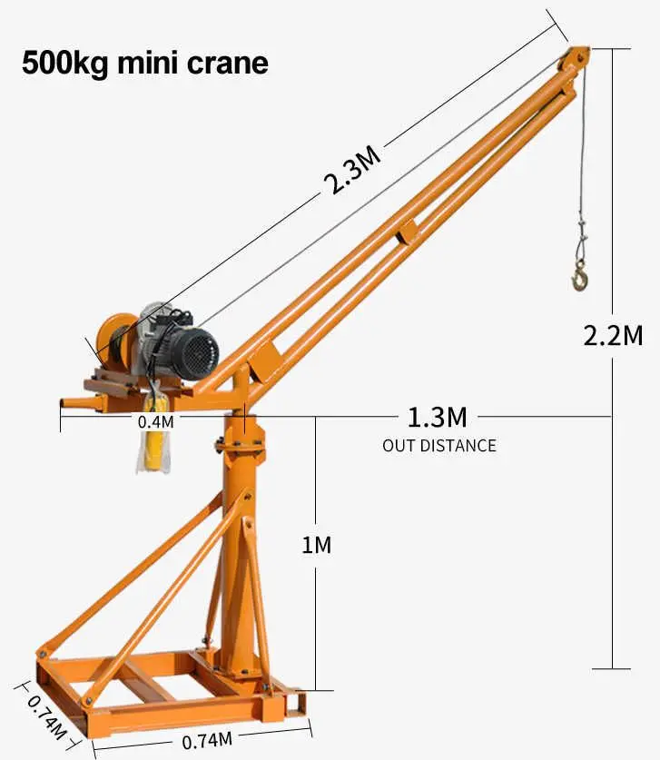 360 degrees rotate 500kg 1000kg 2000kg  small outdoor use mini engine crane construction materials lift crane