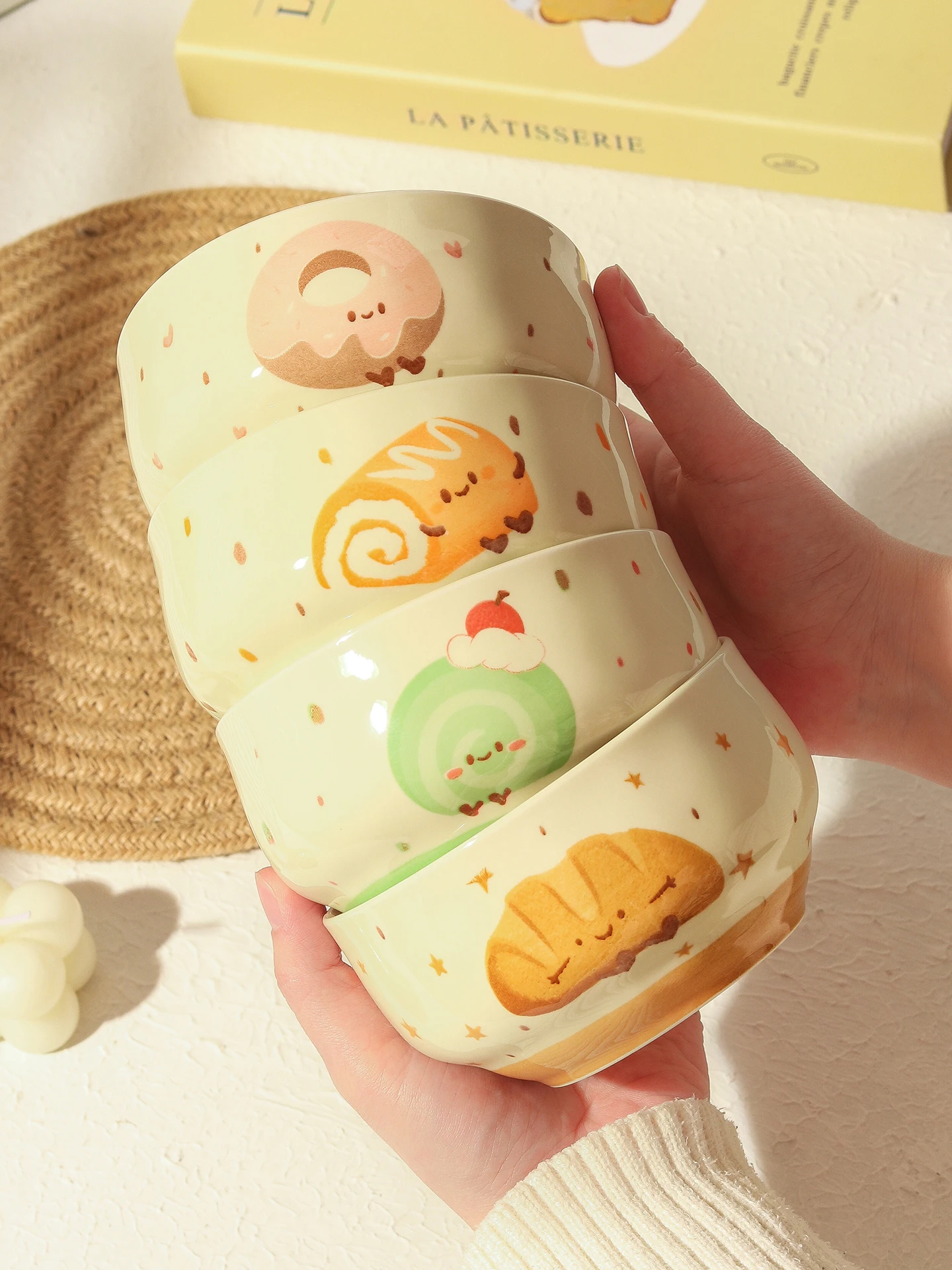 

Элегантная керамическая миска для хлеба с подглазурной росписью, миска для риса, для личного использования, миска для йогурта, подходит для микроволновой печи, можно мыть в посудомоечной машине