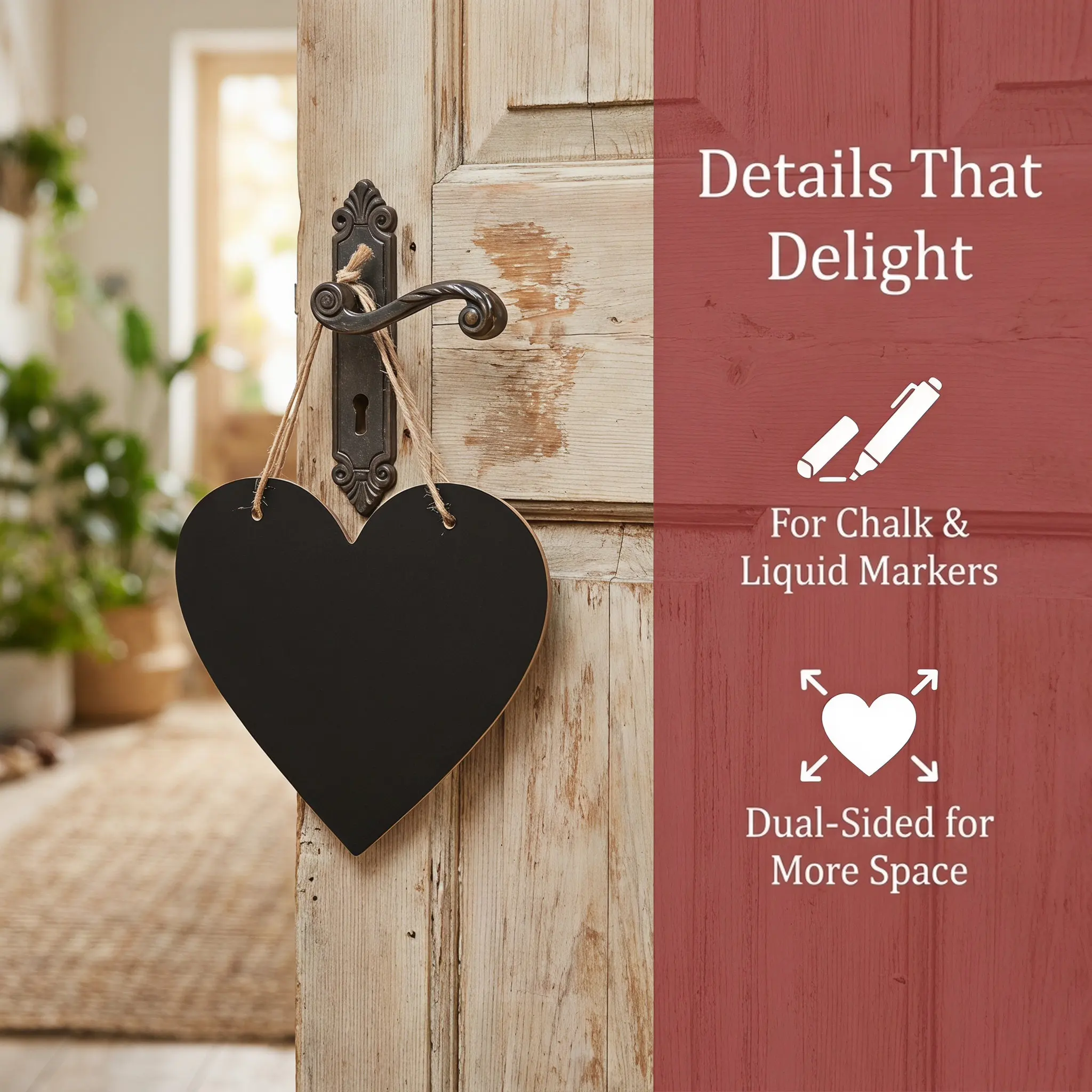 Mini Heart Chalkboard Wooden Hanging Blackboard Sign with Jute Rope for Weddings Valentine's Day Christmas Decor Crafts