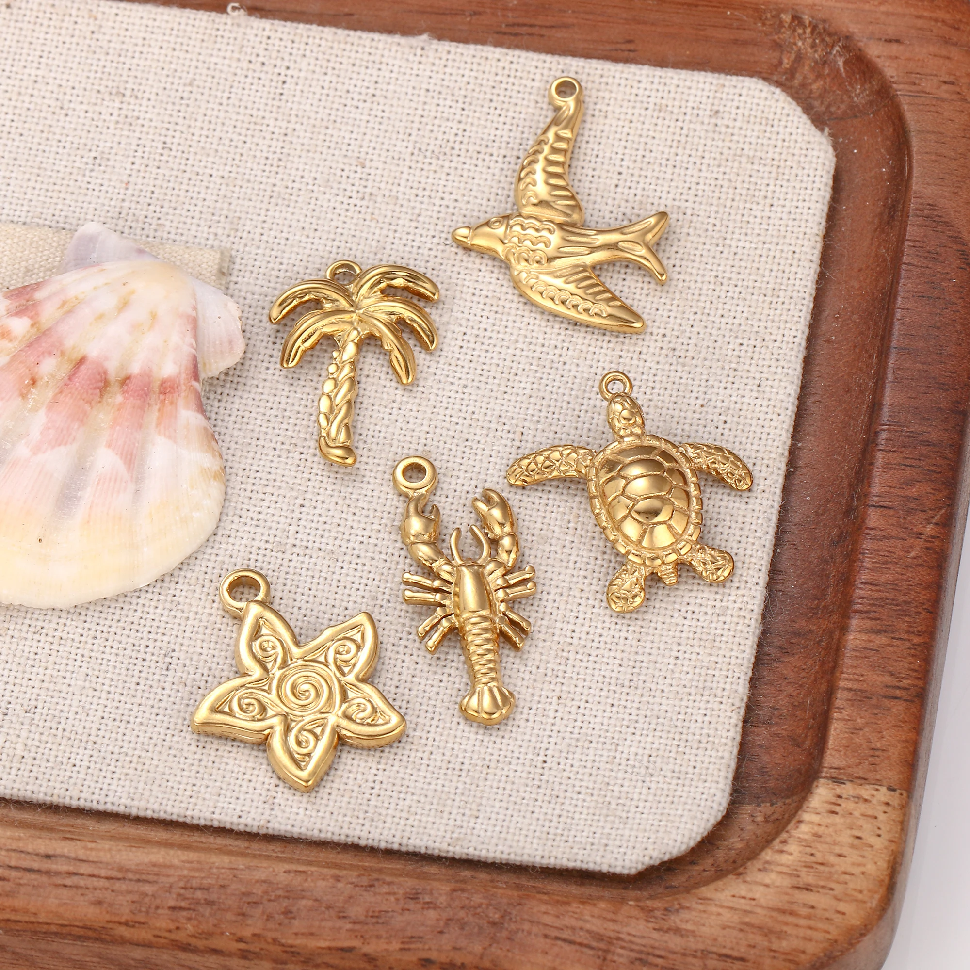 3Pcs Turtle/Sailboat/Coconut Tree Ocean Charm Stainless Steel Sea Marine Life Pendant DIY Necklace Bracelet Craft Jewelry Making view 3