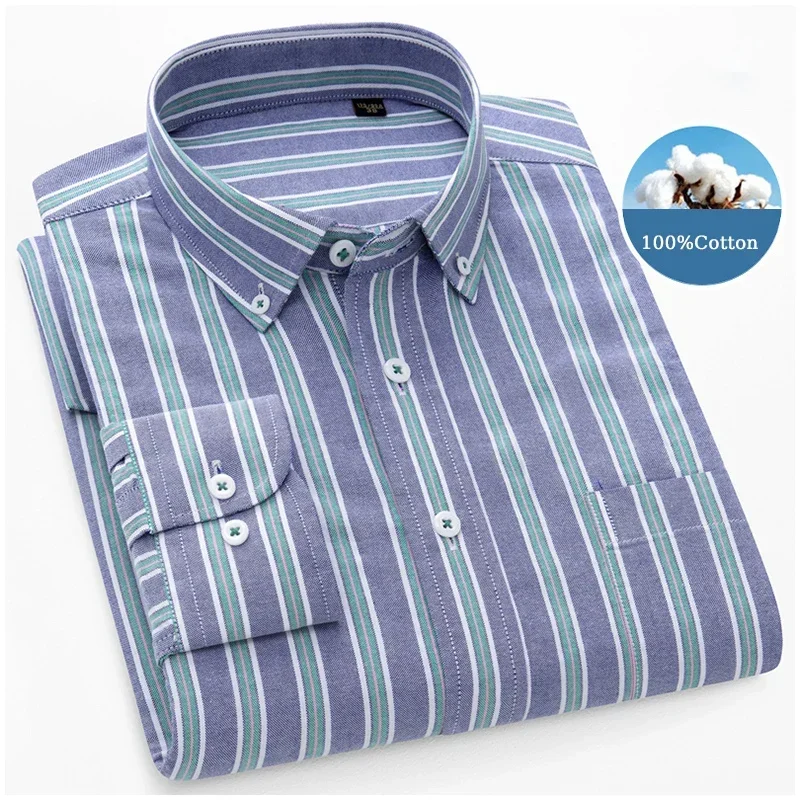 Spring Casual Shirts Men Oxford Cloth Business Striped Shirts for Man Autumn Slim-fit Long Sleeves Tops Mens