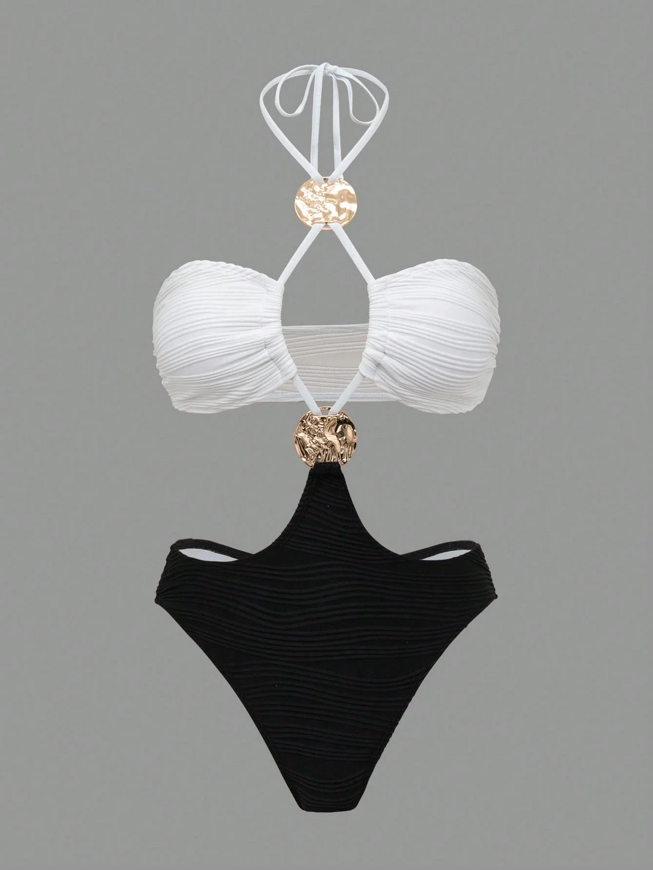 Women's Halter Bandeau One Piece Swimsuit With Sheer Maxi Skirt 2-Piece Set