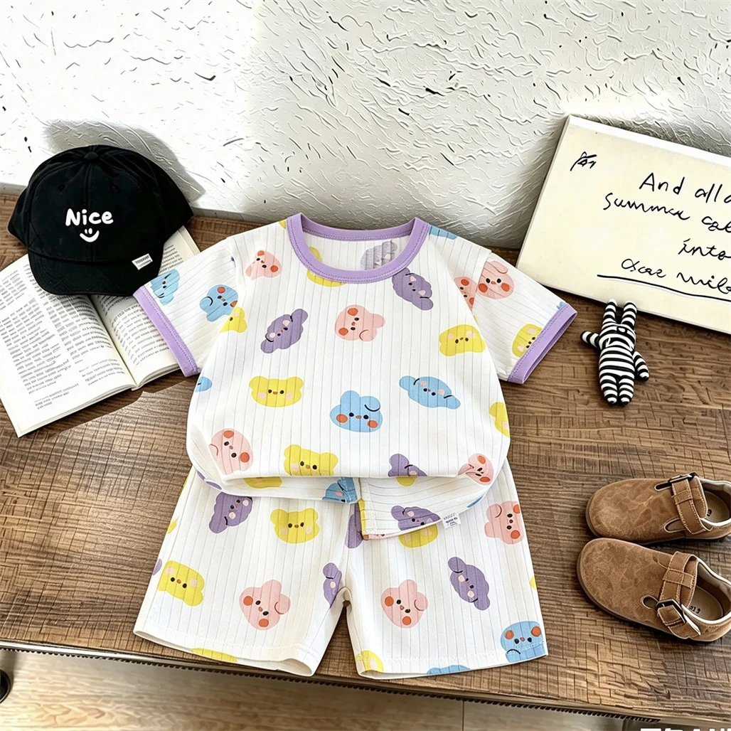 Baby Sleepwear 2Piece Set Cartoon TShirt+Shorts Summer Wear Short-sleeved Outfits For Boys Girls Lovely Pajamas Clothing