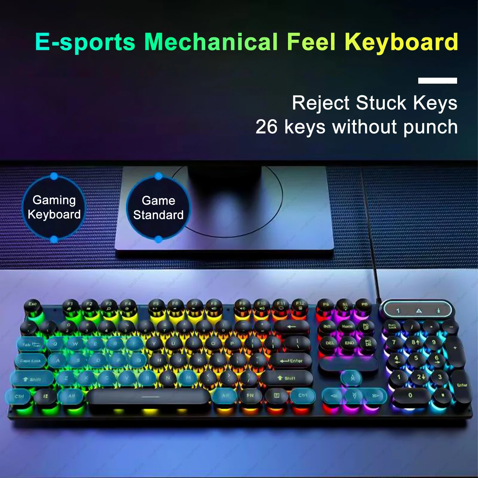 Ultra-thin Silent Wired Keyboard Mechanical Feel Colorful Backlit Breathing Light Gaming 104-Key E-sports Office for LAP/PC