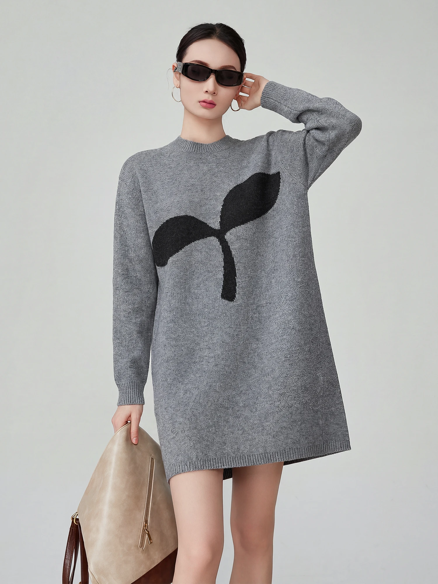 

Новинка! Женское трикотажное платье с принтом, круглым вырезом, тонкое, с длинным рукавом, свободного кроя, в стиле H-Line, для повседневной носки весной.