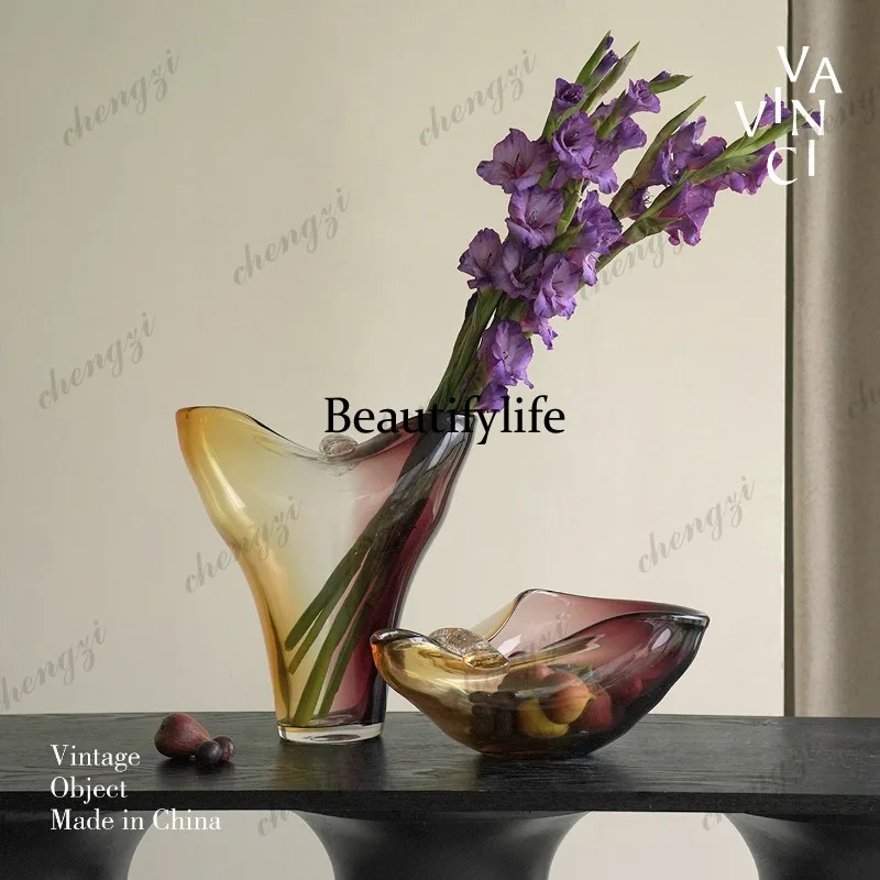 Retro art handmade glass smudging gradual change vase living room dining table creative flower device