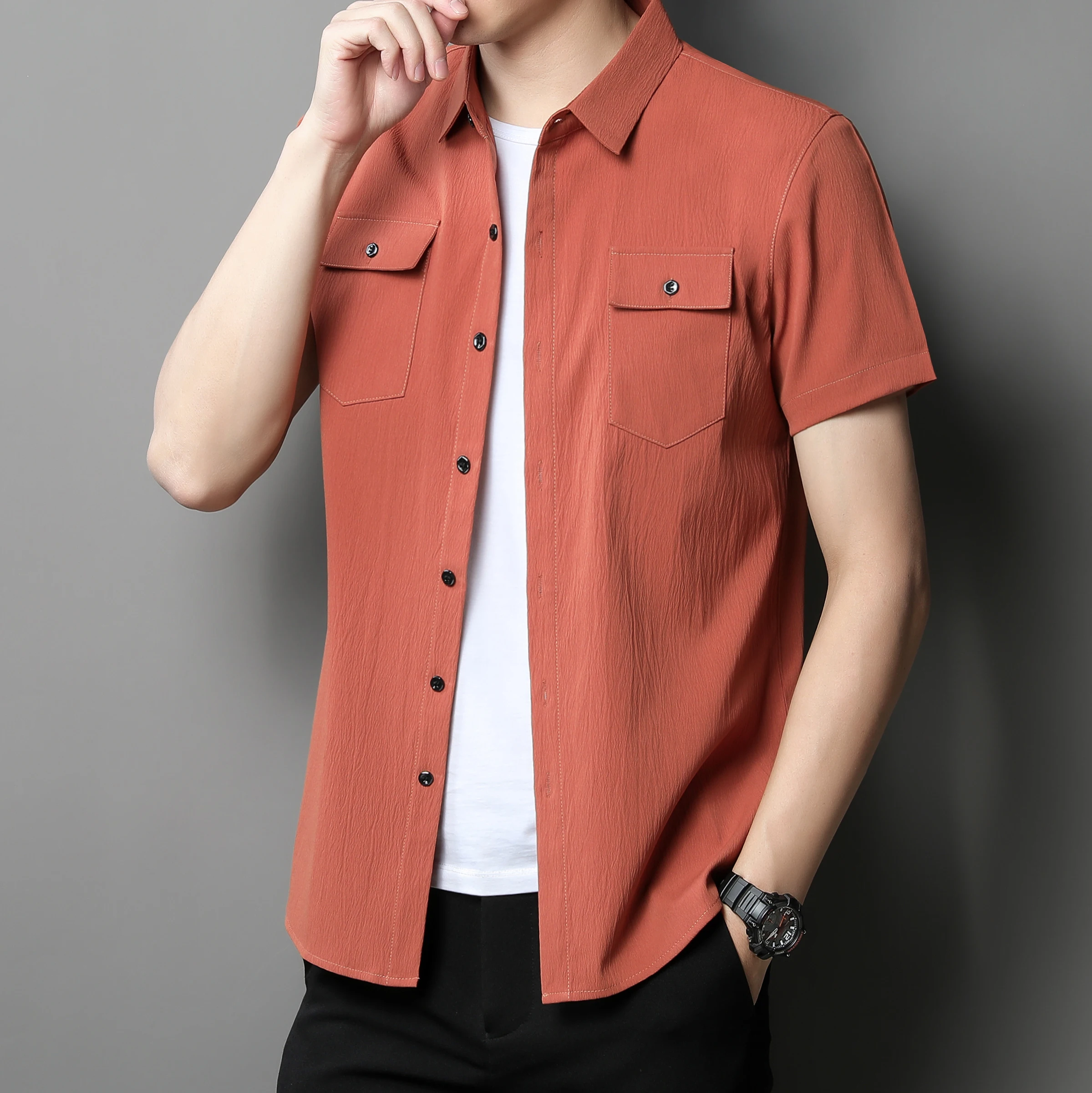 

Men's Shirts Fashion Double Pocket Clothing 2022 Summer & Spring Korean Short Sleeve Shirt Male Casual Solid Working Dress Shirt