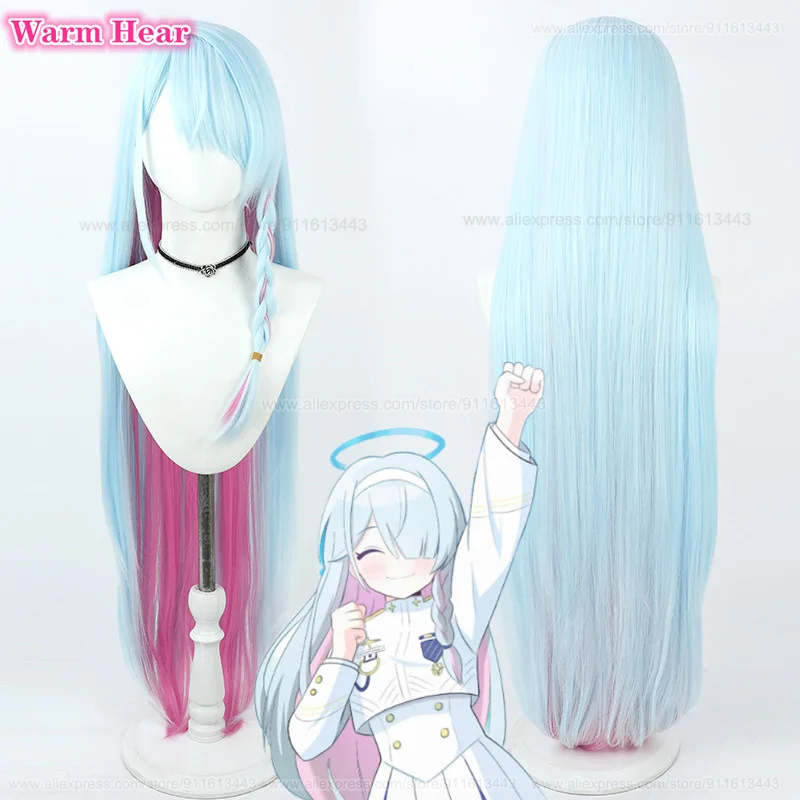 

New Skin Arona Cosplay Wig 103cm Long Blue Pink Mixed Straight Hair Cosplay Anime Wig Heat Resistant Synthetic Wigs
