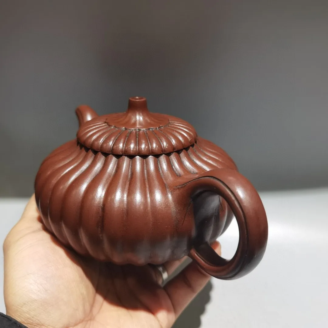 Purple Clay Teapot Raw ore dragon blood sand Engraved Water Flat PotTeapot Flagon Tea Ceremony Sample Tea
